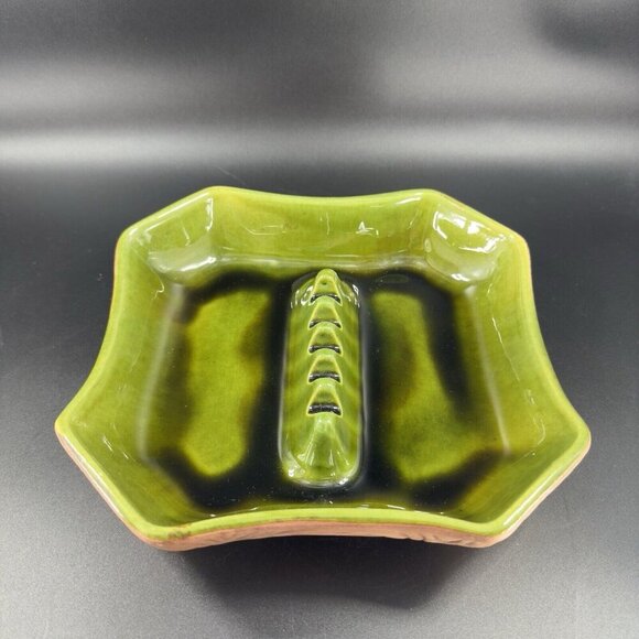 Vintage Sequoia Ware Ashtray Dish Green Brown USA Pottery Dish Plate Ceramic VTG - Picture 12 of 12